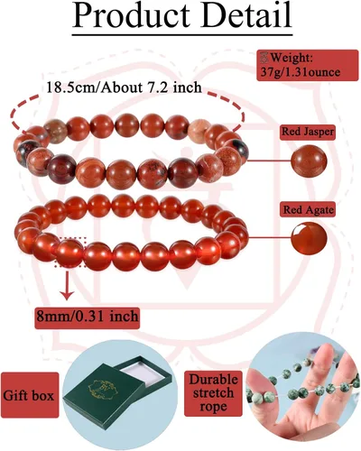 Miniatura 5 de Bivei Natural Gemstone Semi Precious Healing Crystals Handmade Stretchy Round Beads Bracelet, Enhance Positive Energy