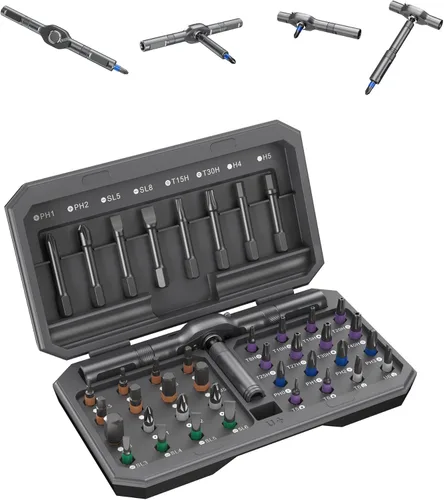 Miniatura 8 de Juego de destornilladores de trinquete magnéticos 24 en 1 – Kit de herramientas de reparación de precisión de múltiples puntas con mango