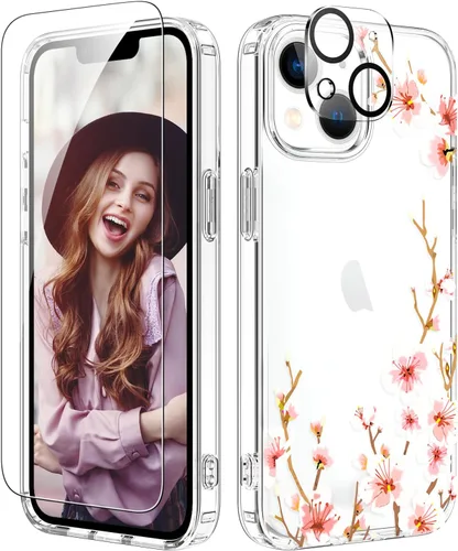 Miniatura 18 de ZQWY Funda compatible con iPhone 14/iPhone 13, estética transparente con diseño con protector de pantalla, protector de lente de cámara, a prueba