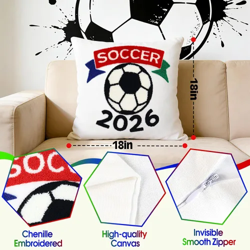 Miniatura 3 de Fundas de almohada decorativas de 18 x 18 pulgadas, 1 unidad para fanáticos del fútbol mundial 2026, fundas de almohada bordadas para sofá, Bola