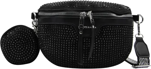 RARITYUS Riñonera cruzada con diamantes de imitación brillantes para mujer, riñonera pequeña con cinturón, para fiesta o club, Negro, talla única