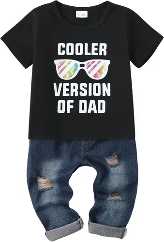 YALLET Toddler Boy Clothes 1-5T Boys Outfits Infant Short Sleeve T-Shirt Ripped Jeans 12 18 24 Months Baby Clothing Pants Set