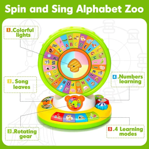 Miniatura 7 de Juguete para niños y niñas de 1, 2 y 3 años, juguetes musicales de aprendizaje para bebés que giran y cantan el alfabeto para niños pequeños