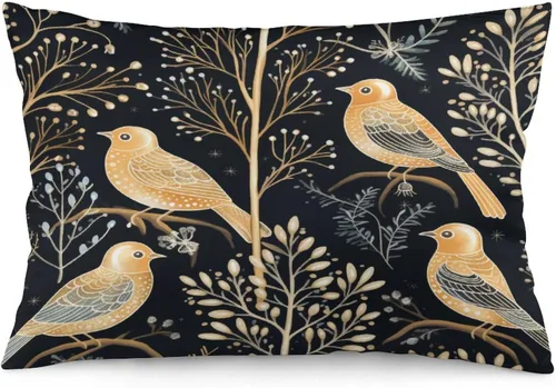 Funda de almohada dorada de invierno con diseño de pájaros de nieve, Navidad, 12 x 20 pulgadas, diseño de Feliz Navidad, invierno, Navidad, cojín