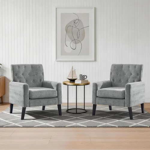 Miniatura 24 de Sillas decorativas modernas de mediados de siglo, silla de oficina de felpilla beige para recepción, silla de club tapizada para sala de estar