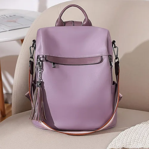 Miniatura 19 de Bromen - Mochila tipo bolso de mano de piel antirrobo para mujer a la moda, Beige floral, L