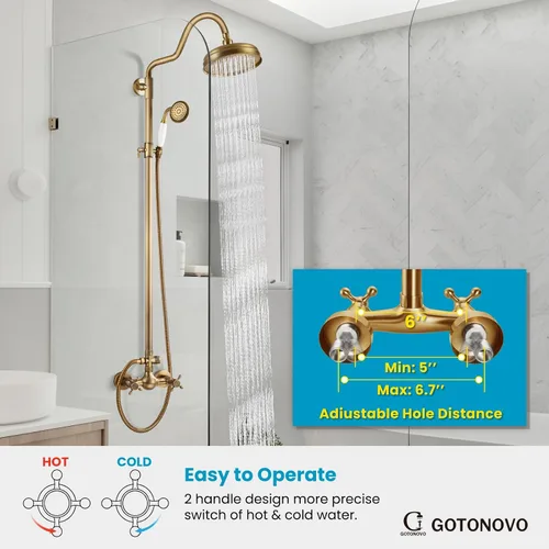 Miniatura 2 de gotonovo Juego de grifo de ducha expuesto de lujo, sistema de ducha de baño de 8 pulgadas, montaje en pared, cabezal de ducha de lluvia con rociador