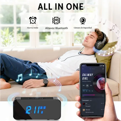 Miniatura 2 de Cámara oculta con reloj despertador y Bluetooth, cámara interior inalámbrica Ultra 4K HD para seguridad del hogar, mini cámara WiFi para niñera
