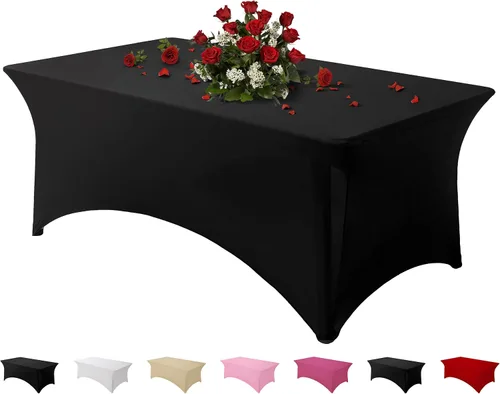Miniatura 54 de Famstar Paño de Mesa Negro de 4 Pies de Elastano, Paño de Mesa Ajustado para Mesas Rectangulares, Fundas Elásticas Lavables Sin Arrugas