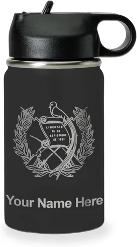 Miniatura 50 de LaserGram Botella de agua personalizada, bandera de Guatemala, acero inoxidable de doble pared aislada al vacío con popote superior, regalo grabado