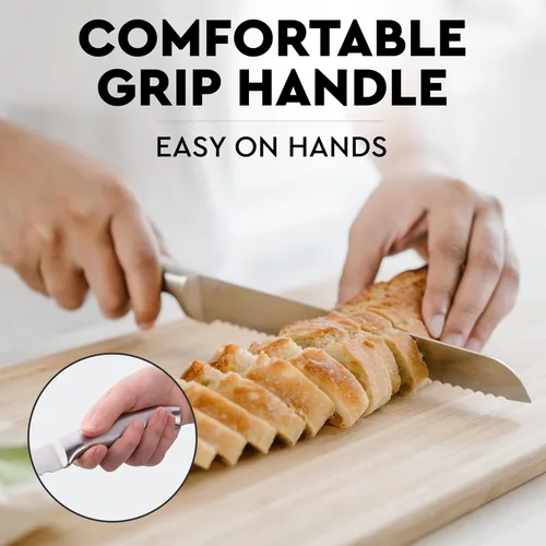 Miniatura 6 de Zulay - Cuchillo de pan dentado, cuchillo de pan de acero inoxidable para pan casero, pastel, bagel, cortador de pan de una pieza y cortador de pan