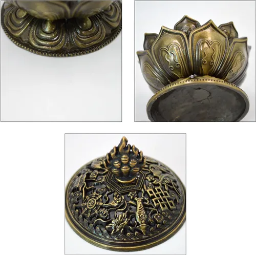 Miniatura 5 de Buddha Lotus Flower Zinc Aleación Metal Incienso Quemador Incienso Titular Incienso Incienso para palo/Cono/Pequeña Bobina Incienso Gris metálico