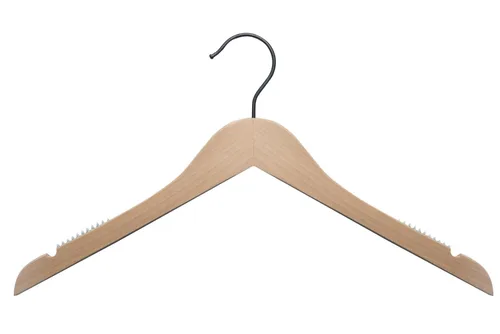 Miniatura 12 de NAHANCO Percha de madera para camisas, 17 pulgadas, color negro brillante con gancho cromado (paquete de 100)