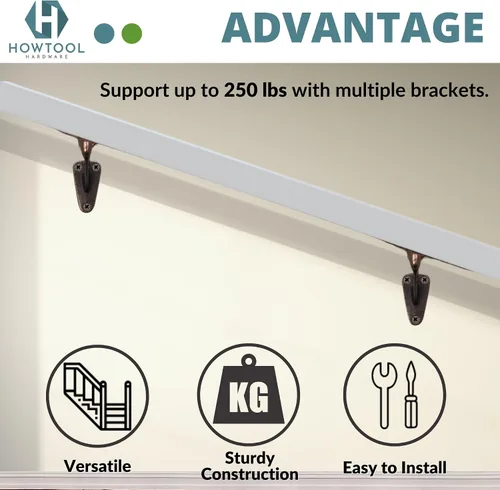 Miniatura 6 de Soporte de barandilla resistente montado en la pared bronce antiguo estilo V, paquete de 3 HOWTOOL