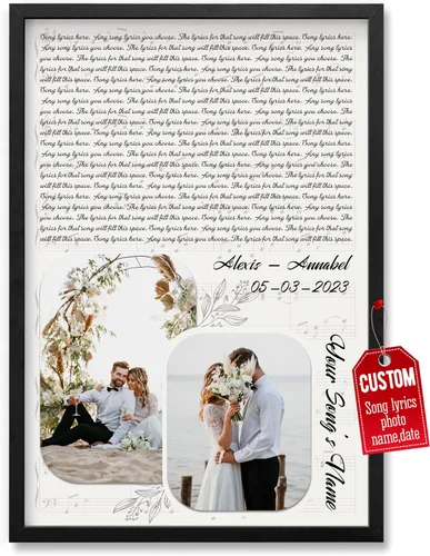 Miniatura 9 de H-DEWALL Póster personalizado de letras de canciones, regalo de boda único para parejas, personaliza con tus propias fotos, nombres y fecha, sin