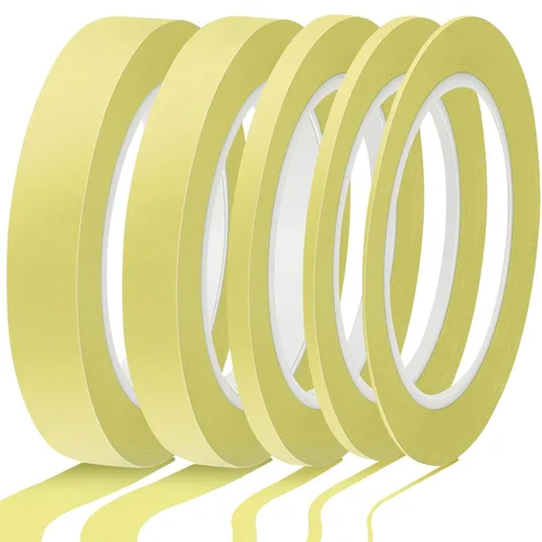 Xuniea 5 rollos de cinta de enmascarar de vinilo para automóviles, pintura automotriz para curvas, vinilo de alta temperatura de baja adherencia