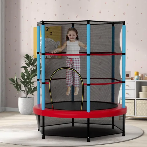 Miniatura 8 de Goplus Trampolín de 55 pulgadas para niños, cama elástica para niños con red de seguridad, diseño sin costuras, mini rebote recreativo