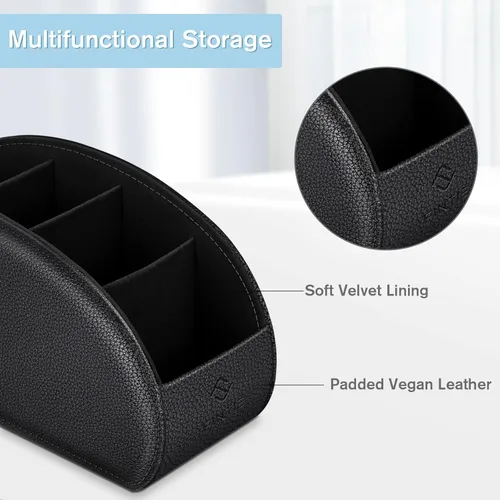 Miniatura 3 de Fintie - Soporte para control remoto, organizador de cuero vegetal para control remoto de televisor, organizador de escritorio, 5 compartimentos