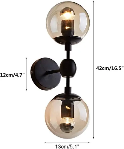 Miniatura 2 de Modo Lighting Industrial Wall Sconce Lighting Black Wall lamp 2 Lights Mid-Century Vanity Light Fixture with Globe Glass Shade for Bedroom Study