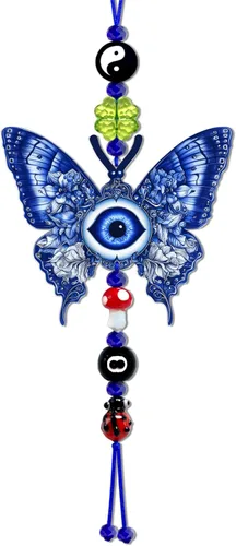 Adorno colgante de auto de mal de ojo, dije de buenos días de la suerte, 8 bolas, hongo, trébol de cuatro hojas, mariquita, símbolo Yin Yang,