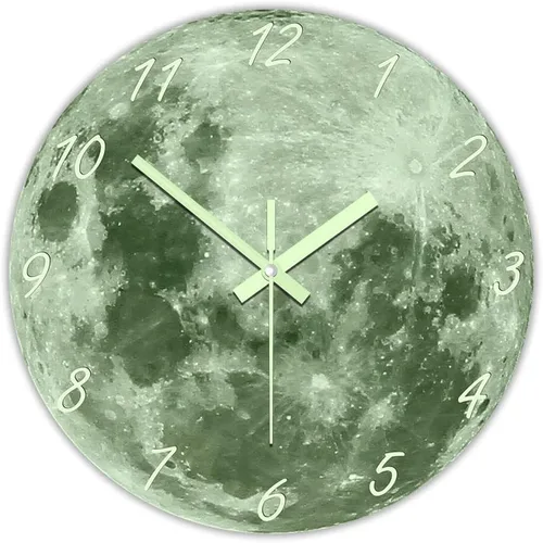 Miniatura 2 de The Geeky Days Reloj de pared con luna que brilla en la oscuridad para sala de estar, diseño moderno, luminoso, silencioso, sin tictac, decoración