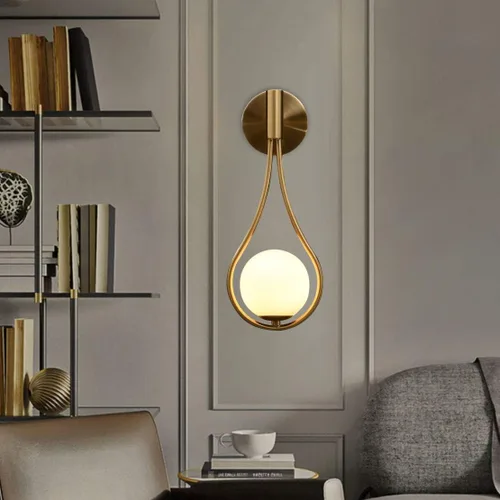 Miniatura 5 de BOKT Moderna lámpara de pared de cristal dorada para colgar en la pared, decoración del hogar (alambre duro) de mediados de siglo para dormitorio
