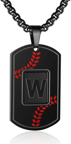 Miniatura 78 de A-Z Collar con etiqueta de perro para hombre, dije de béisbol, cadena de acero inoxidable de 22 + 2 pulgadas, regalo de joyería personalizado