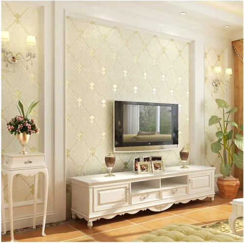 QIHANG Papel pintado de piel de ciervo de imitación 3D no tejido moderno europeo para sala de estar, fondo de TV, patrón de celosía de diamante,