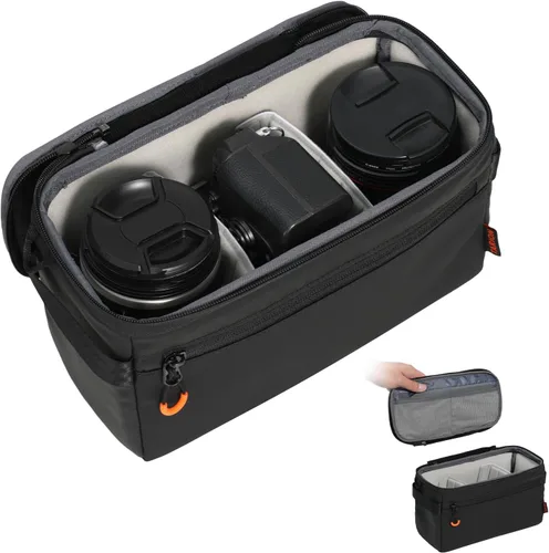 TARION - Bolsa acolchada para cámara con marco protector DSLR interior organizador | Se adapta a 1 cámara y 2 lentes: tapa extraíble compatible con