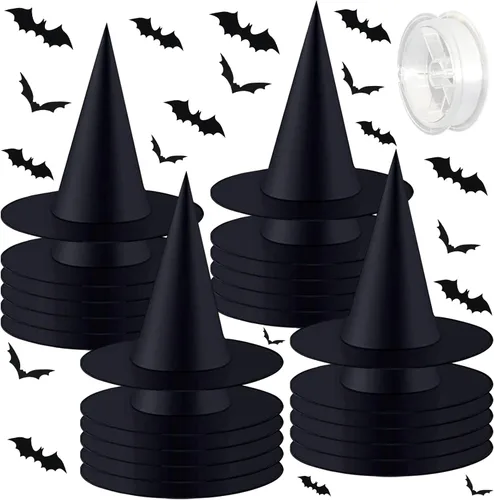 Miniatura 7 de Legigo Sombrero de bruja para disfraz de Halloween, sombrero de bruja colgante negro, accesorios de disfraz de bruja para Halloween, fiesta de 12