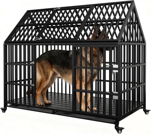 Miniatura 10 de Jaula extra grande para perros grandes, jaula resistente de 64 pulgadas, perrera indestructible para perros de alta ansiedad, ruedas con cerradura