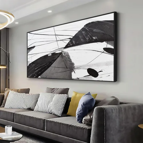 Lienzo abstracto para decoración de pared del hogar, arte abstracto de pared en blanco y negro, arte enmarcado moderno, decoración de pared para el