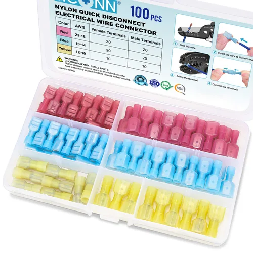 Miniatura 12 de TICONN Juego de 200 piezas de conectores con desconexión rápida de pala de nylon, terminales eléctricas aisladas, juego de variedad de terminales