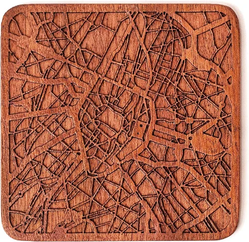 Miniatura 109 de Posavasos Amsterdam Map by O3 Design Studio, 1 pieza, posavasos de madera Sapele con mapa de la ciudad, hecho a mano, varias ciudades opcionales