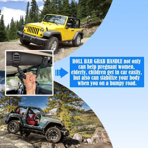 Miniatura 3 de Asas de Agarre de Barra Enrollable para Jeep Asas de Agarre para Jeep Wrangler YJ TJ JK JKU JL JLU 1987-2024 Mango de Agarre Paracord Carga de 250