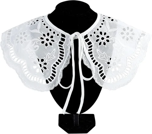 Miniatura 8 de GORGECRAFT Collar de encaje blanco para Halloween, cuello falso de encaje, para mujer, ahuecado, desmontable, tela de flores falsas, cuello