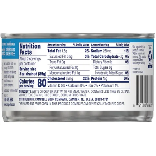 Miniatura 3 de Swanson 25% menos sodio, pechuga de pollo premium en agua enlatada en trozos blancos, lata de 12.5 OZ