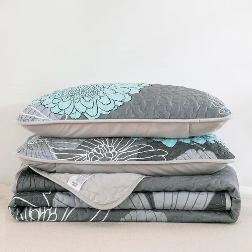 Miniatura 5 de Anibedding Juego de Edredón de Tamaño Completo con Estampado Floral Verde - 3 Piezas Colcha Coverlet Elegante Colcha Bohemia con 2 Fundas de Gris