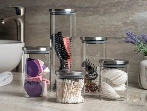 Miniatura 3 de Juego de 5 recipientes de cocina de vidrio con tapa hermética de acero inoxidable, aptos para lavavajillas, tarros de almacenamiento para cocina