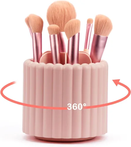 Miniatura 3 de Vaso giratorio de 360 grados para brochas de maquillaje, lindo organizador de brochas rosa, soporte extraíble de 7 ranuras giratorio para brochas