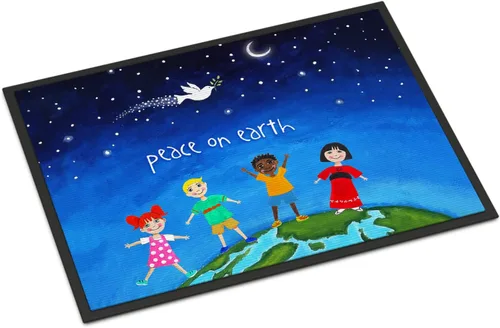 Caroline's Treasures VHA3039MAT - Felpudo de la paz en la tierra de 18 x 27 pulgadas, para interiores y exteriores, para entrada, antideslizante,
