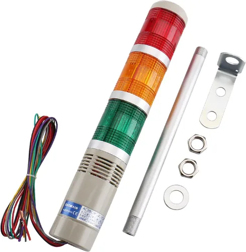 Luz de torre de señal industrial, luz de advertencia intermitente LED de 3 colores (rojo/amarillo/verde) con alarma de zumbador, faro indicador