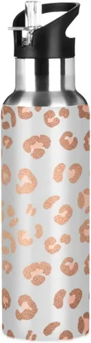 Rose Gold Leopard Spots Stainless Steel Vacuum Insulated Water Bottle 32 Oz, BPA-Free Sport Water Bottle Insulated Leakproof Water Bottles
