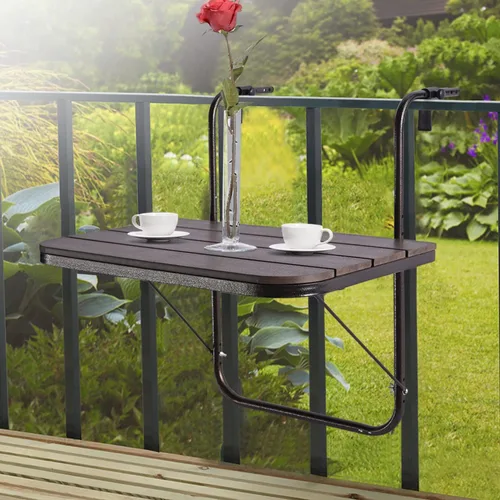 Miniatura 4 de Balcón Barandilla Mesa Colgante Al Aire Libre Plegable Marrón Aluminio Metal Mesa Lateral Ajustable 23.6"L x 15.7"W