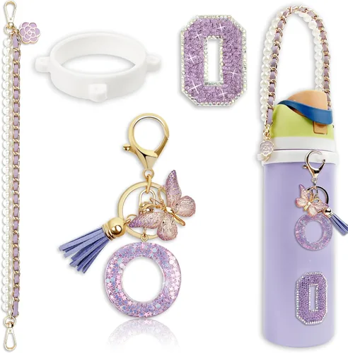 Miniatura 41 de Letter Handle Strap Accessories with Cute Initial Charm Compatible with Owala Water Bottle 24oz 32oz 40oz Owala Kids Púrpura