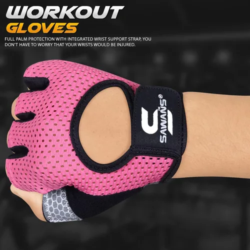 Miniatura 7 de SAWANS Guantes de entrenamiento para hombres y mujeres, guantes para levantamiento de pesas, guantes de gimnasio, fitness, ejercicio, ciclismo, Rosa