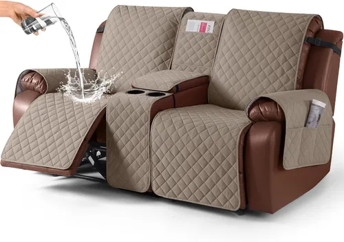 Miniatura 11 de KinCam Funda 100% Impermeable para Loveseat Reclinable con Consola, Fundas Antideslizantes para Sofá Reclinable de 2 Asientos, Funda para Sofá