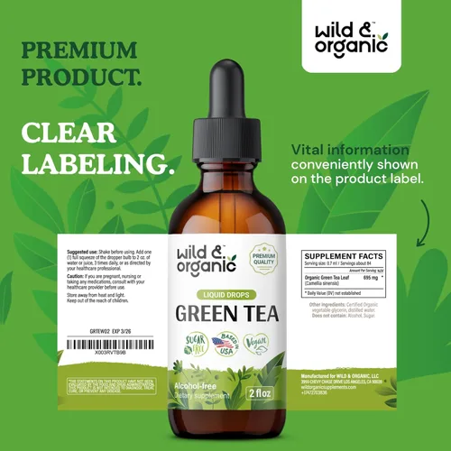 Miniatura 9 de Wild & Organic Gotas Líquidas de Extracto de Té Verde - Suplemento Antioxidante - Suplementos Naturales de Té Verde con Camellia Sinensis - Tintura