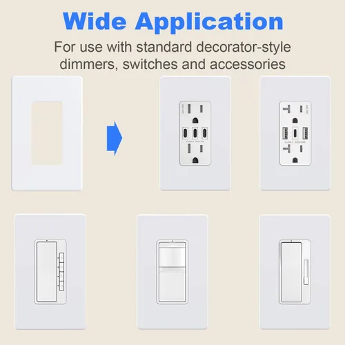 Miniatura 6 de Cubierta de Tomacorriente, Placa de Pared Decorativa sin Tornillos, Cubierta de Enchufe de Interruptor de Luz, Tamaño Estándar de 1-Gang, Blanco
