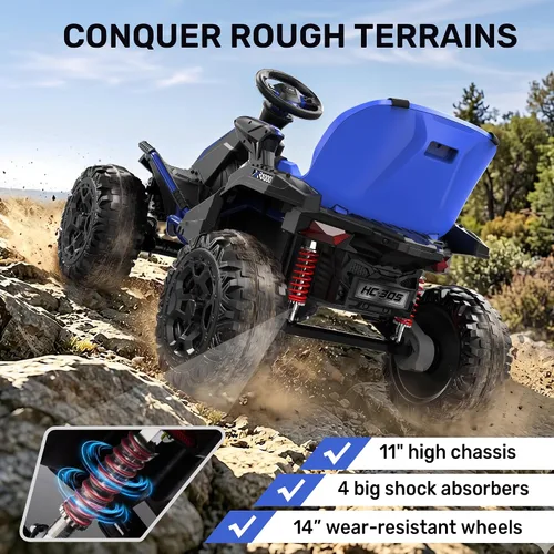 Miniatura 4 de ANPABO Juguetes de Montar 24V 4x4 para Niños Grandes de 3-12 Años Azul - Motores 4x200W, 5MPH, Asiento Ancho Ajustable, Control Remoto para Padres